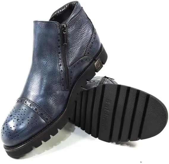 Baldinini Men's Blue Soft Leather Chelsea Boots with Fur Lining