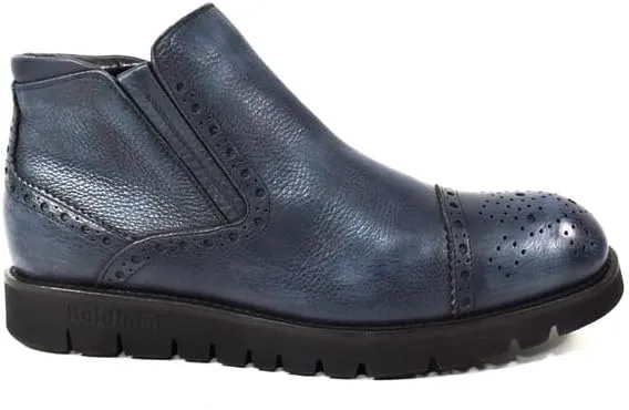 Baldinini Men's Blue Soft Leather Chelsea Boots with Fur Lining