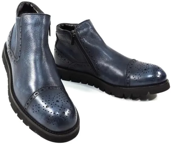 Baldinini Men's Blue Soft Leather Chelsea Boots with Fur Lining