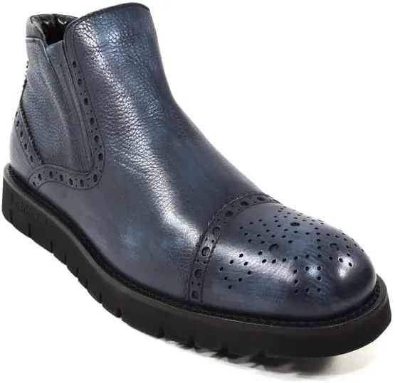 Baldinini Men's Blue Soft Leather Chelsea Boots with Fur Lining