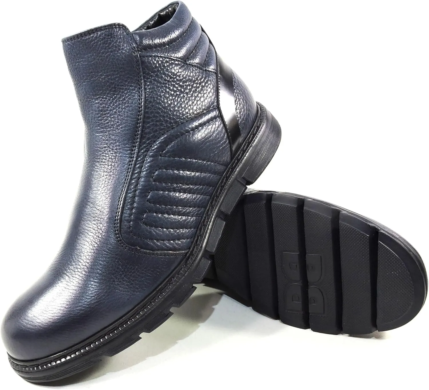 Baldinini Men's Navy Blue Deer Leather Fur-Lined Winter Ankle Boots