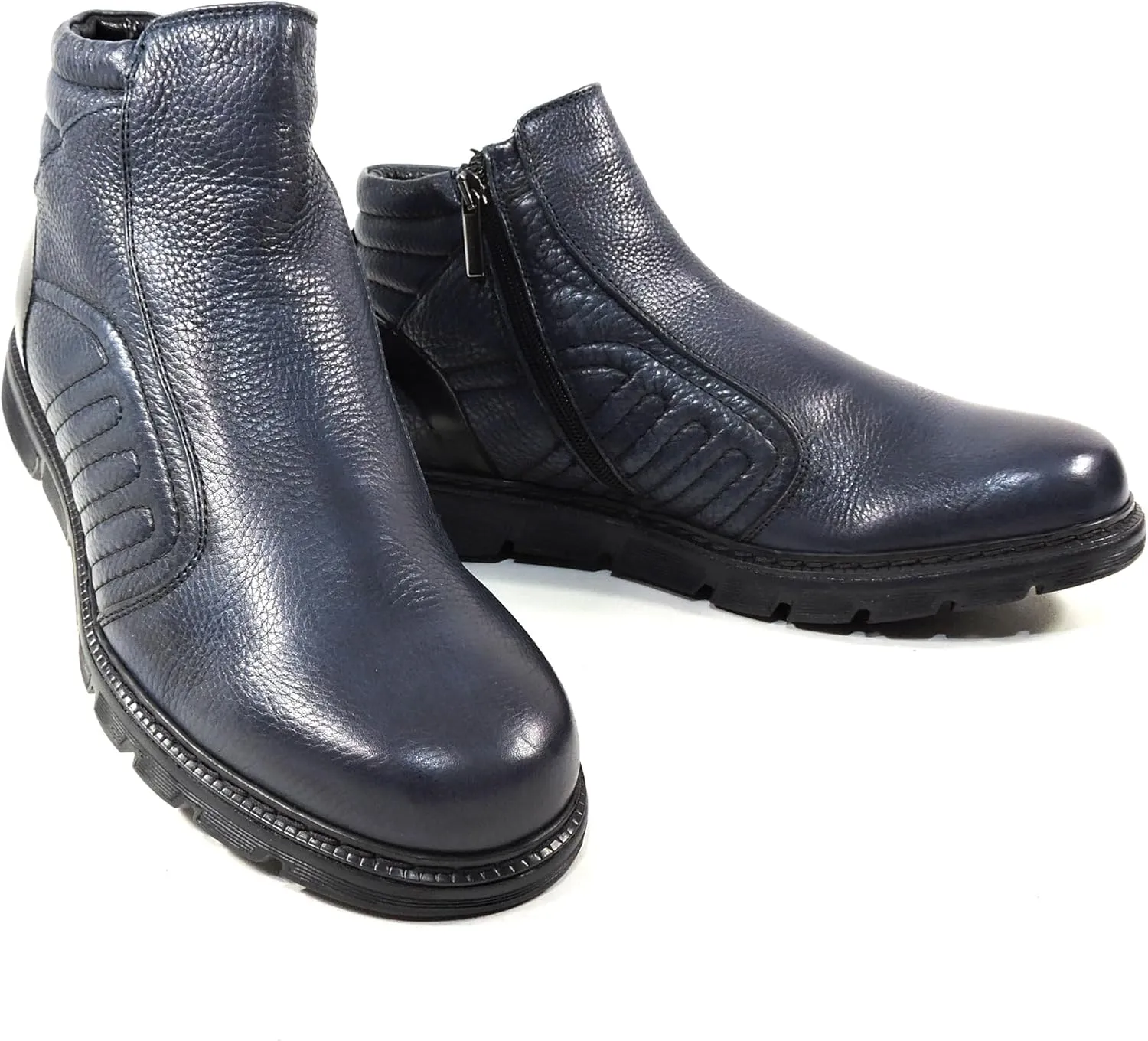 Baldinini Men's Navy Blue Deer Leather Fur-Lined Winter Ankle Boots