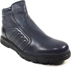 Baldinini Men's Navy Blue Deer Leather Fur-Lined Winter Ankle Boots