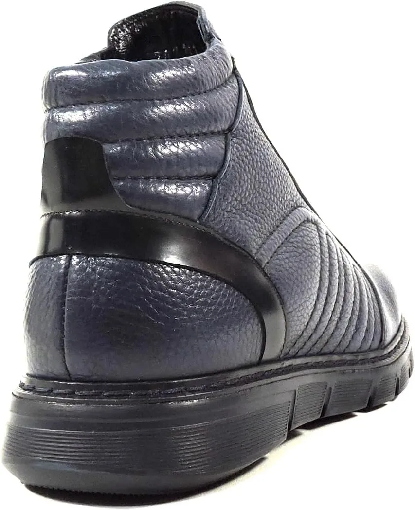 Baldinini Men's Navy Blue Deer Leather Fur-Lined Winter Ankle Boots