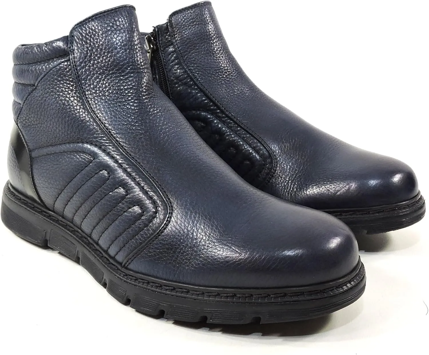 Baldinini Men's Navy Blue Deer Leather Fur-Lined Winter Ankle Boots