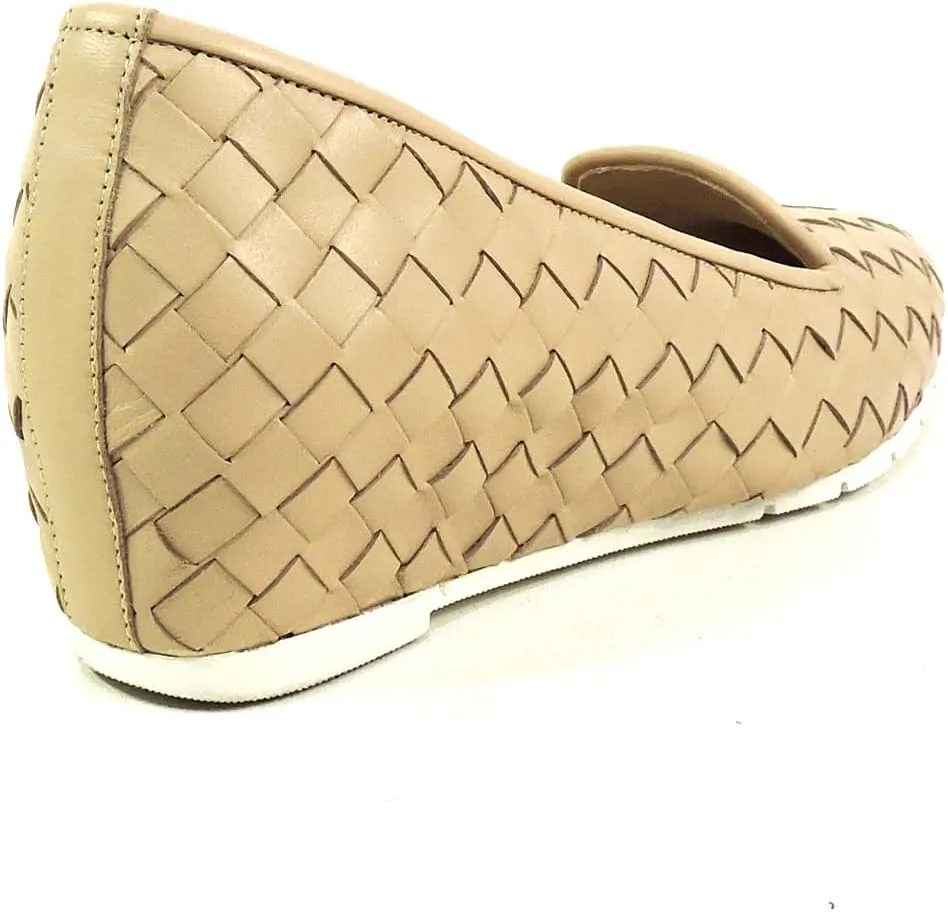 Baldinini Woven Leather Loafers, Beige Wedge Comfort Shoes, Slip-On Design