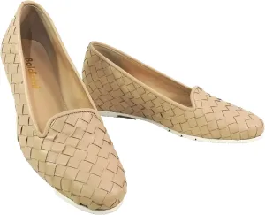Baldinini Woven Leather Loafers, Beige Wedge Comfort Shoes, Slip-On Design