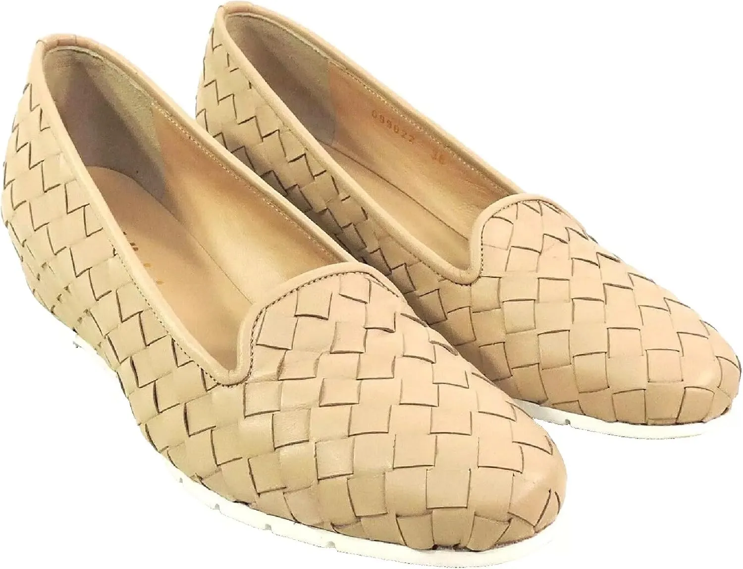 Baldinini Woven Leather Loafers, Beige Wedge Comfort Shoes, Slip-On Design