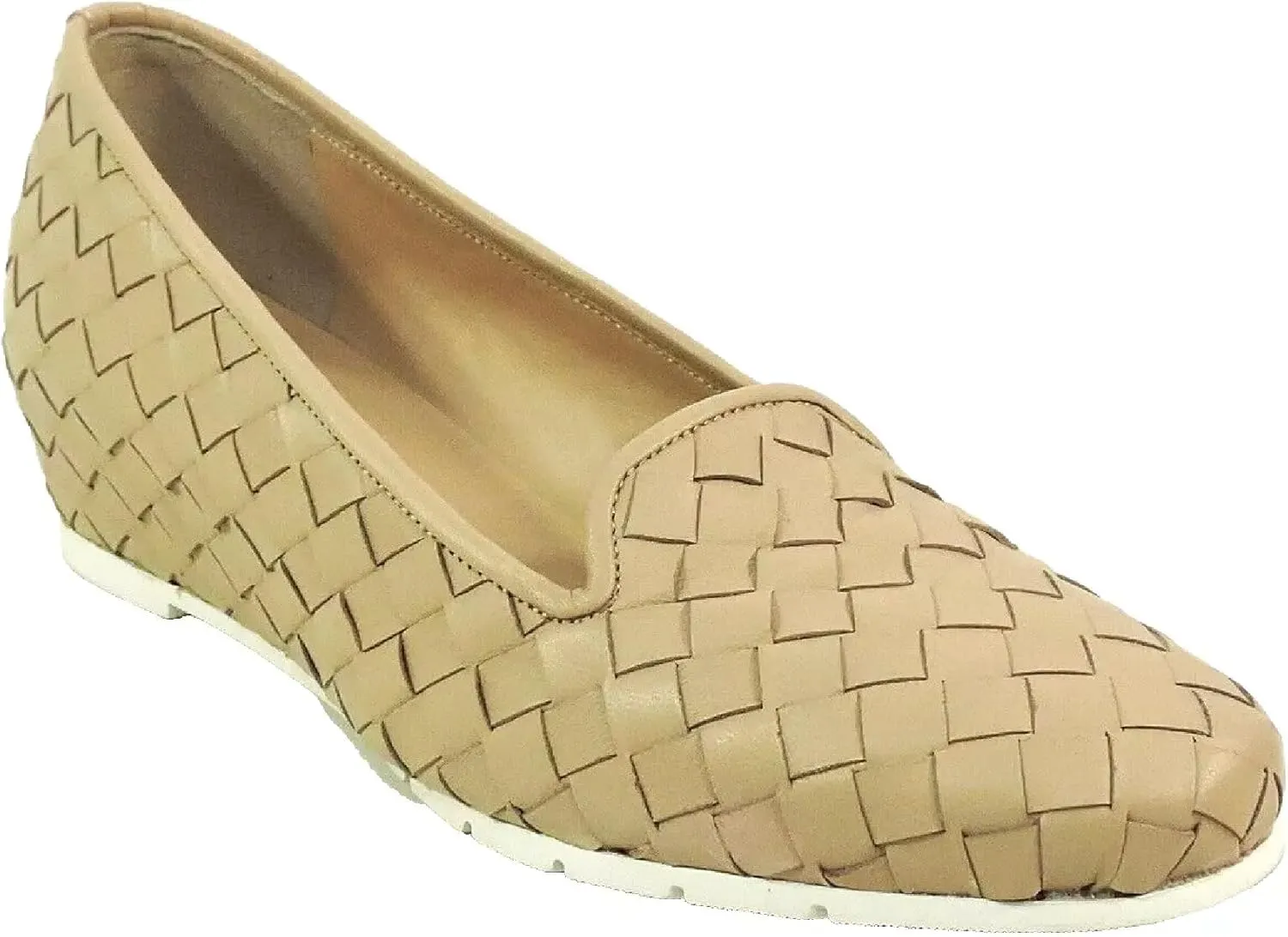 Baldinini Woven Leather Loafers, Beige Wedge Comfort Shoes, Slip-On Design