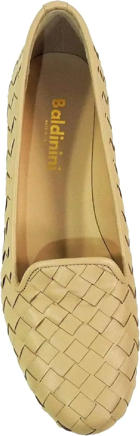 Baldinini Woven Leather Loafers, Beige Wedge Comfort Shoes, Slip-On Design