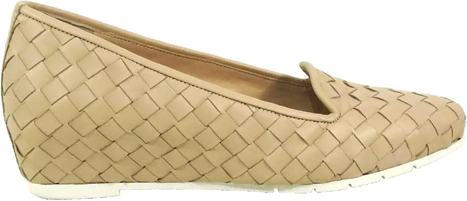 Baldinini Woven Leather Loafers, Beige Wedge Comfort Shoes, Slip-On Design