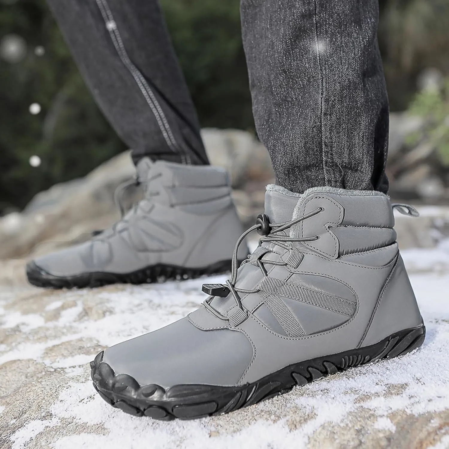 Barefoot Shoes Fur Lined Winter Mens Wide Toe Box Trail Runner Women Zero Drop Sole High top Walking Shoes Minimalist Outdoor Hiking Trekking Boots Sneakers