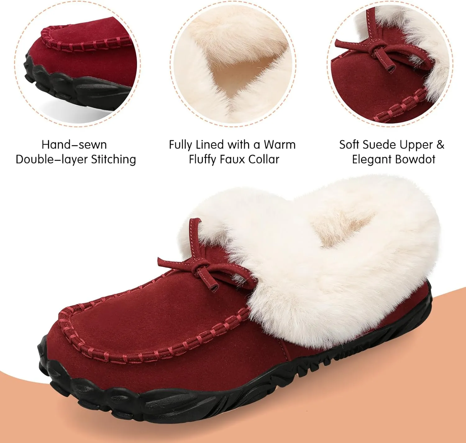 BARERUN Womens Moccasin Snow Boots Warm Winter Boots Ankle Boots for Women Outdoor Fur Lined Womens Shoes Slippers