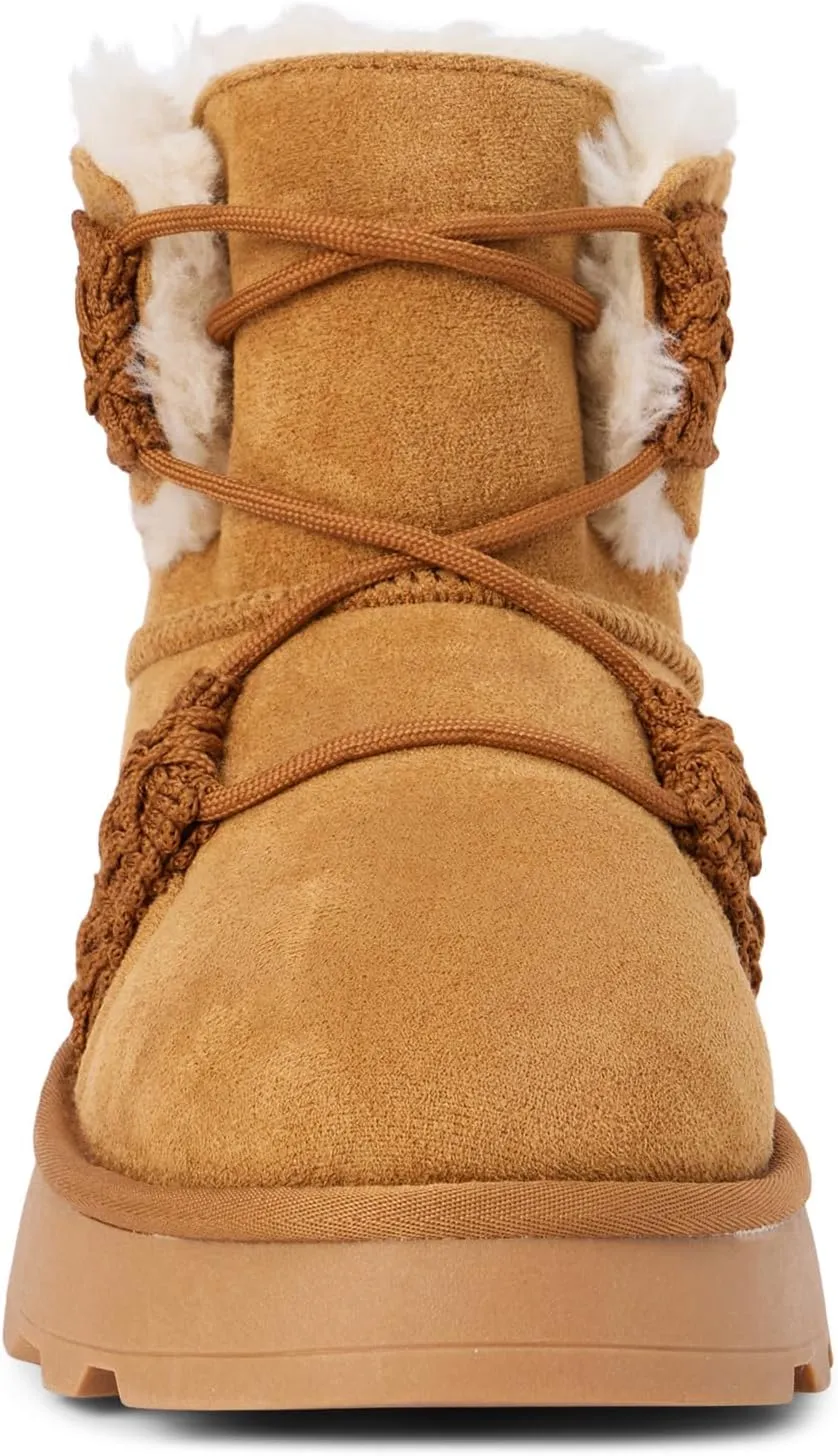 BEACH by Matisse Womens Matterhorn Embroidered Round Toe Pull On Casual Boots Ankle Mid Heel 2-3" - Brown
