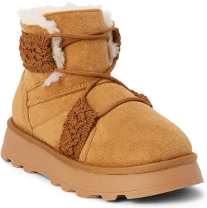 BEACH by Matisse Womens Matterhorn Embroidered Round Toe Pull On Casual Boots Ankle Mid Heel 2-3" - Brown