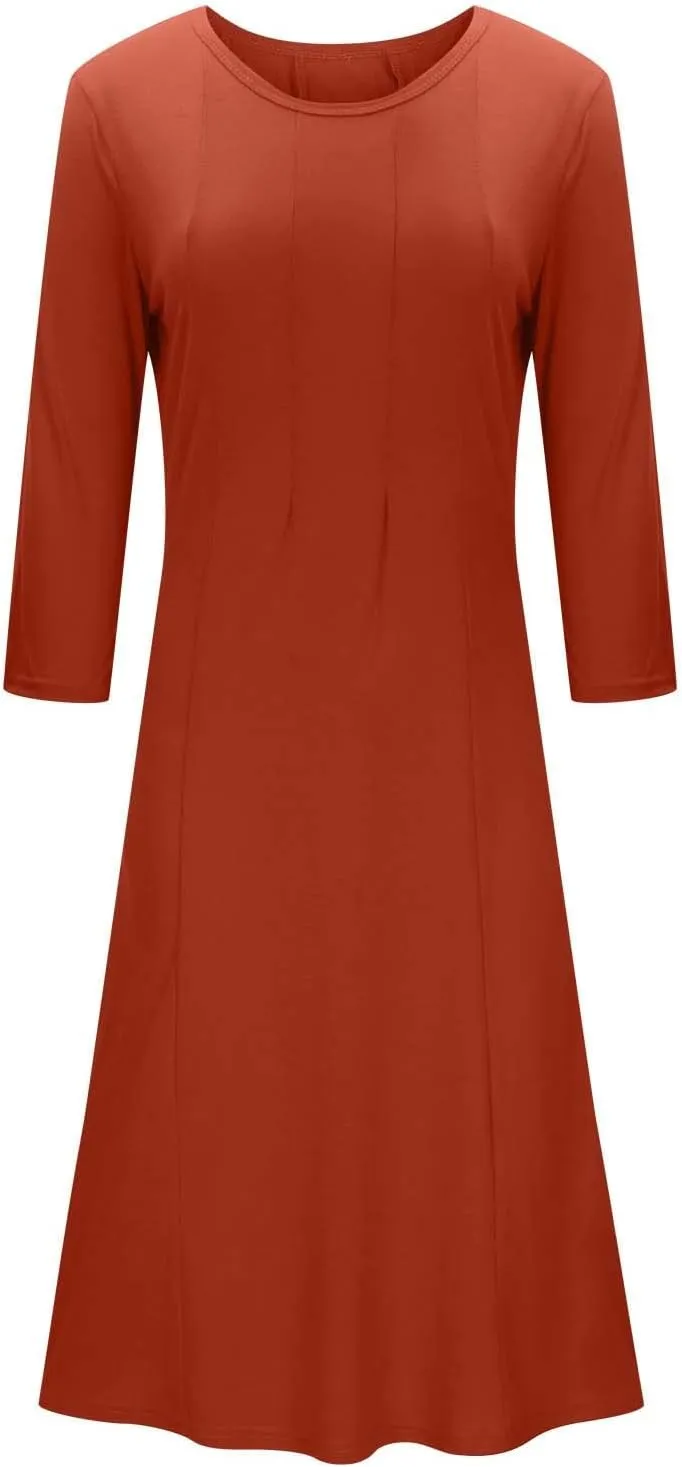 Beach Dresses for Women Long Sleeve Plain Crewneck Ruffle Maxi Dress Causal Fashion Fall Work Comfortable Sundress