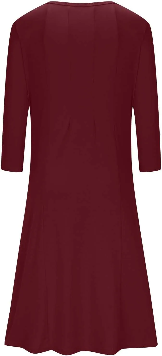 Beach Dresses for Women Long Sleeve Plain Crewneck Ruffle Maxi Dress Causal Fashion Fall Work Comfortable Sundress