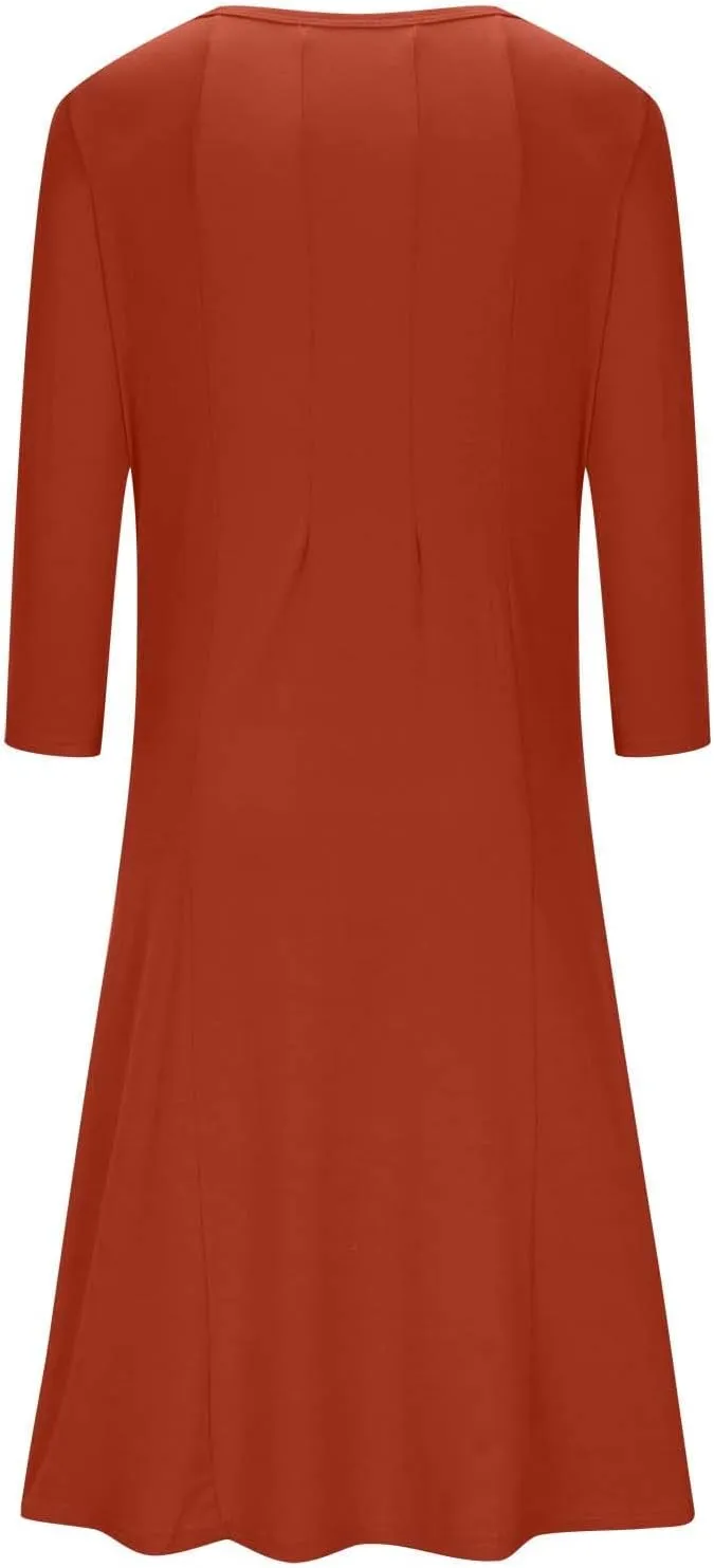 Beach Dresses for Women Long Sleeve Plain Crewneck Ruffle Maxi Dress Causal Fashion Fall Work Comfortable Sundress