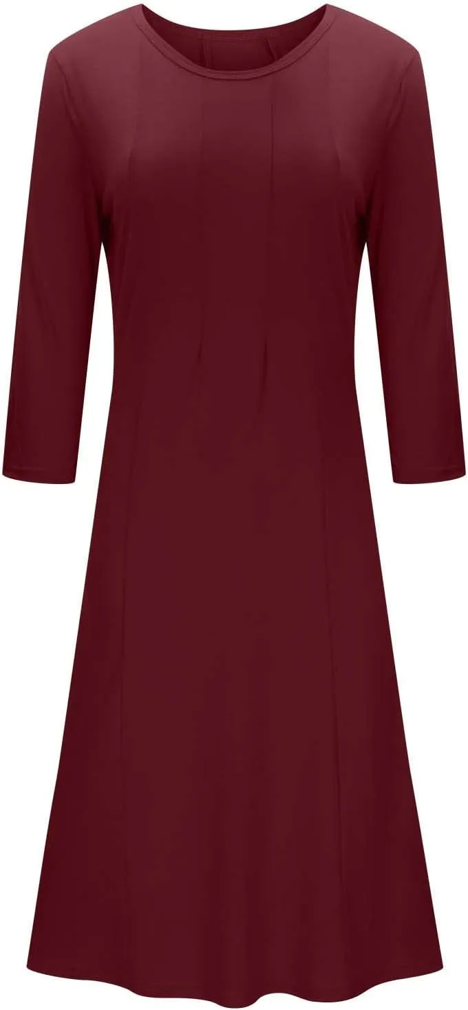 Beach Dresses for Women Long Sleeve Plain Crewneck Ruffle Maxi Dress Causal Fashion Fall Work Comfortable Sundress