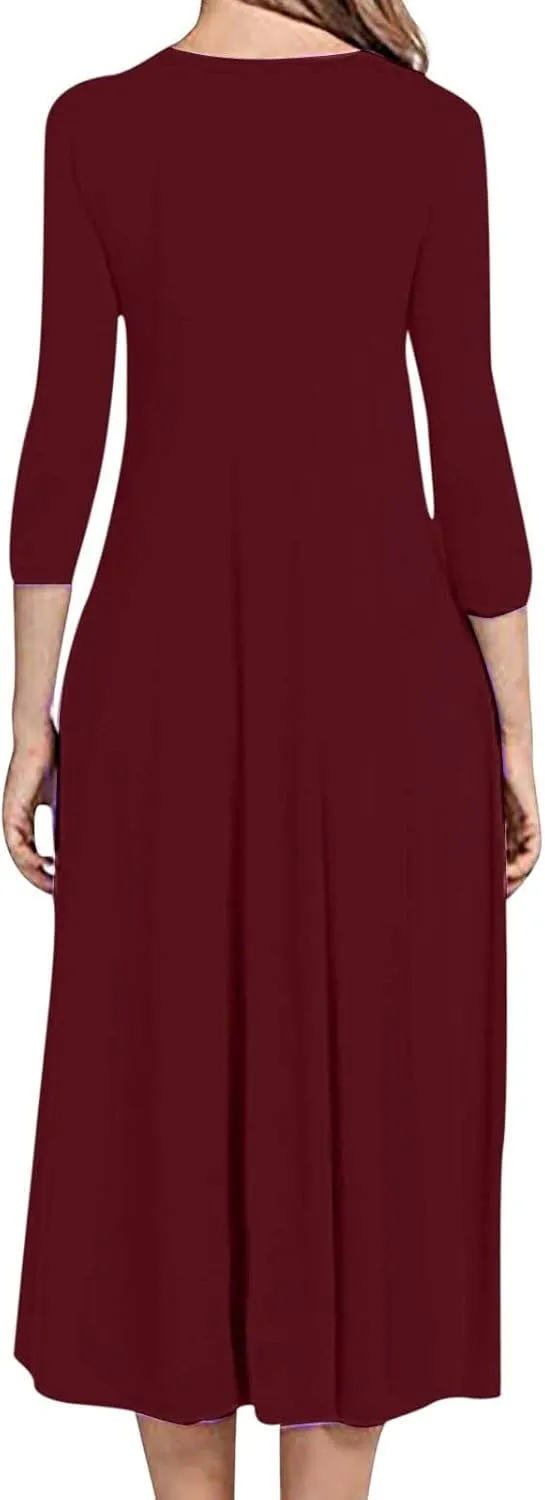 Beach Dresses for Women Long Sleeve Plain Crewneck Ruffle Maxi Dress Causal Fashion Fall Work Comfortable Sundress