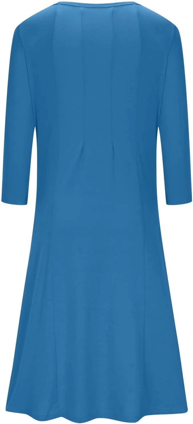 Beach Dresses for Women Long Sleeve Plain Crewneck Ruffle Maxi Dress Causal Fashion Fall Work Comfortable Sundress