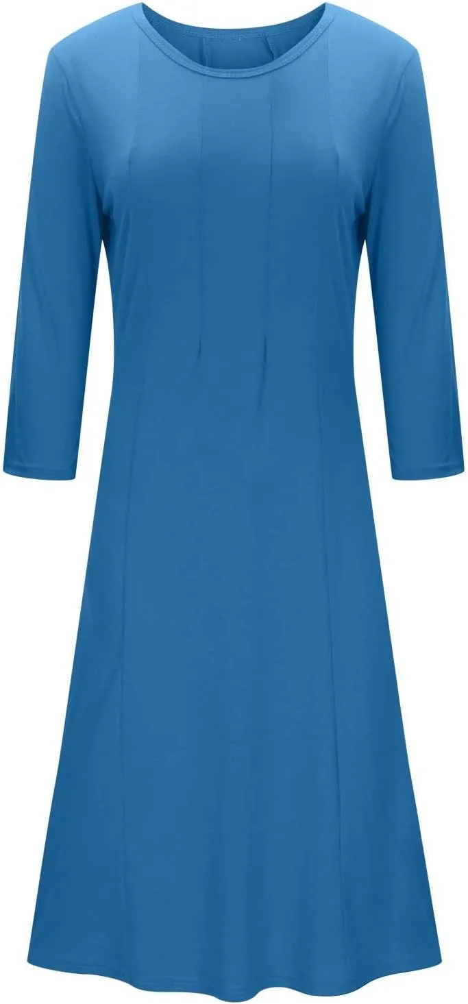 Beach Dresses for Women Long Sleeve Plain Crewneck Ruffle Maxi Dress Causal Fashion Fall Work Comfortable Sundress