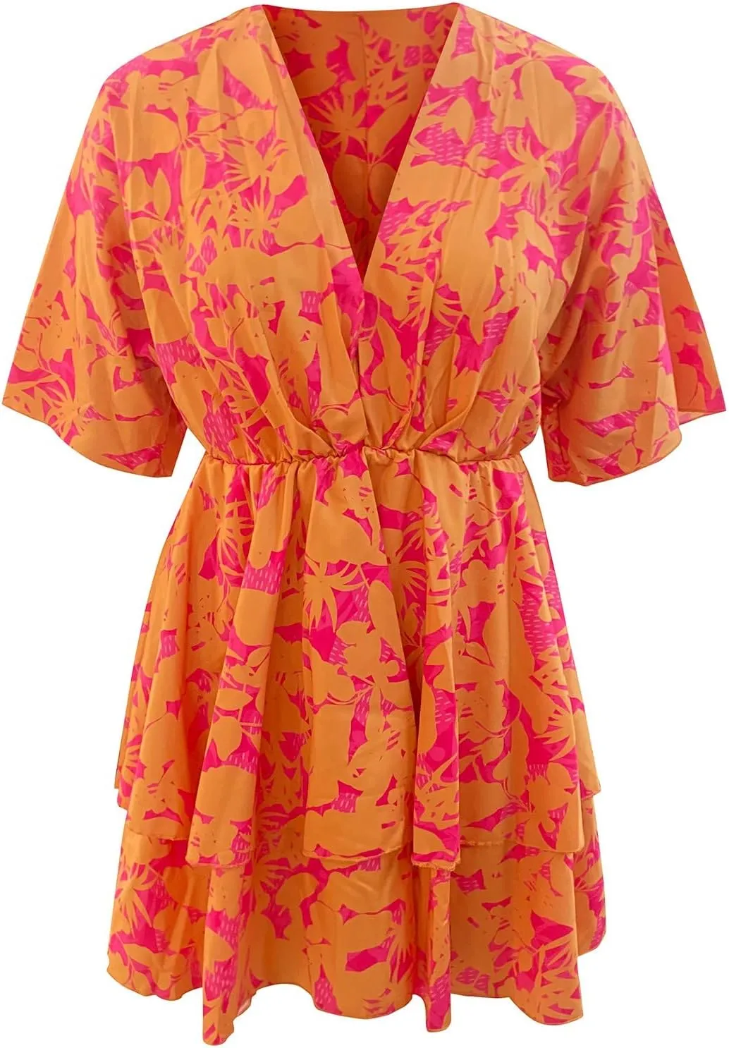 Beach Dresses for Women,2023 Summer Casual Trendy Loose Batwing Sleeve Mini Dress,Floral Flowy Hem Boho Dress