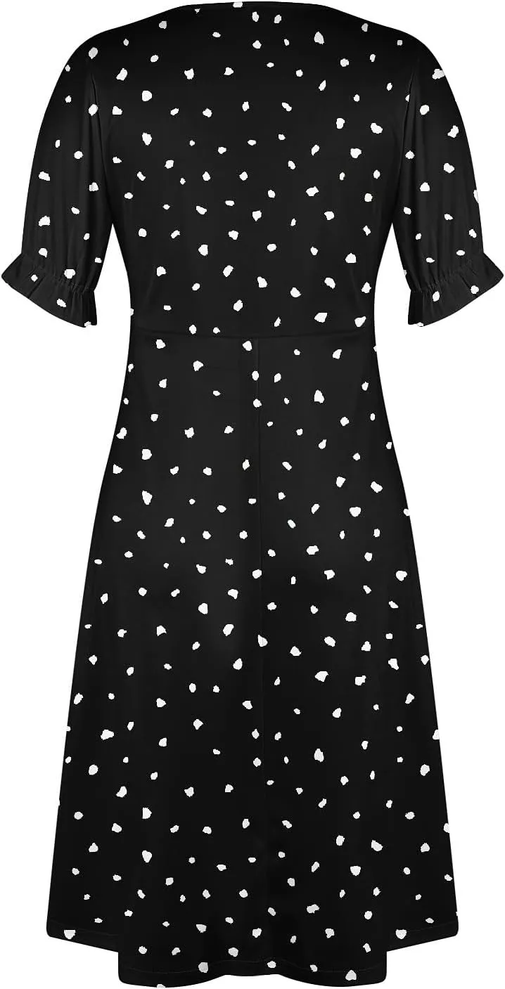 Beach Dresses for Women,2025 Spring Trendy Floral Boho Dress,Elegant V Neck Short Sleeve Irregular Hem Midi Dress