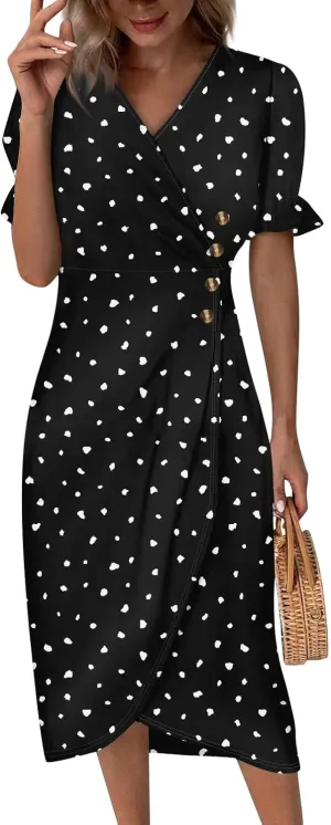 Beach Dresses for Women,2025 Spring Trendy Floral Boho Dress,Elegant V Neck Short Sleeve Irregular Hem Midi Dress