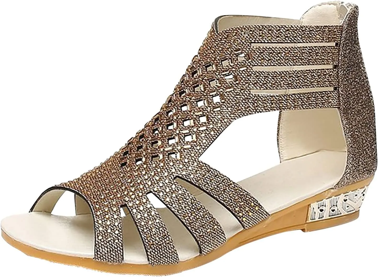 Beach Sandals for Women Summer Casual Diamond Boho Vintage Flat Travel Sandals Low Heel Open Toe Slippers