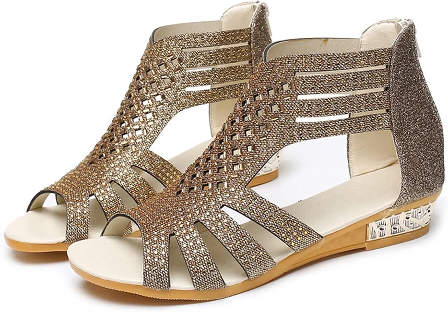 Beach Sandals for Women Summer Casual Diamond Boho Vintage Flat Travel Sandals Low Heel Open Toe Slippers