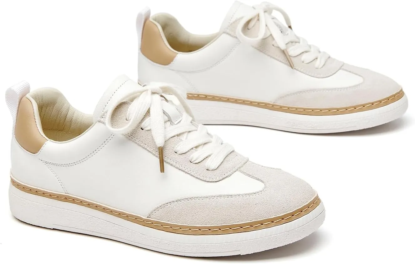 BEAU TODAY Platform Sneakers for Women Casual Tennis Shoes for Women Leather Comfortable Lace up Non-Slip Walking Shoes
