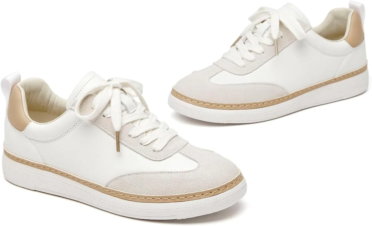 BEAU TODAY Platform Sneakers for Women Casual Tennis Shoes for Women Leather Comfortable Lace up Non-Slip Walking Shoes