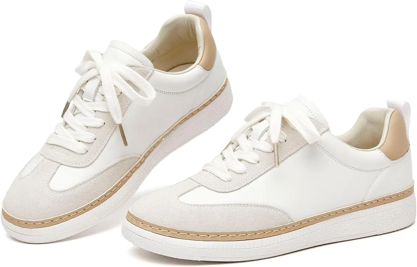 BEAU TODAY Platform Sneakers for Women Casual Tennis Shoes for Women Leather Comfortable Lace up Non-Slip Walking Shoes