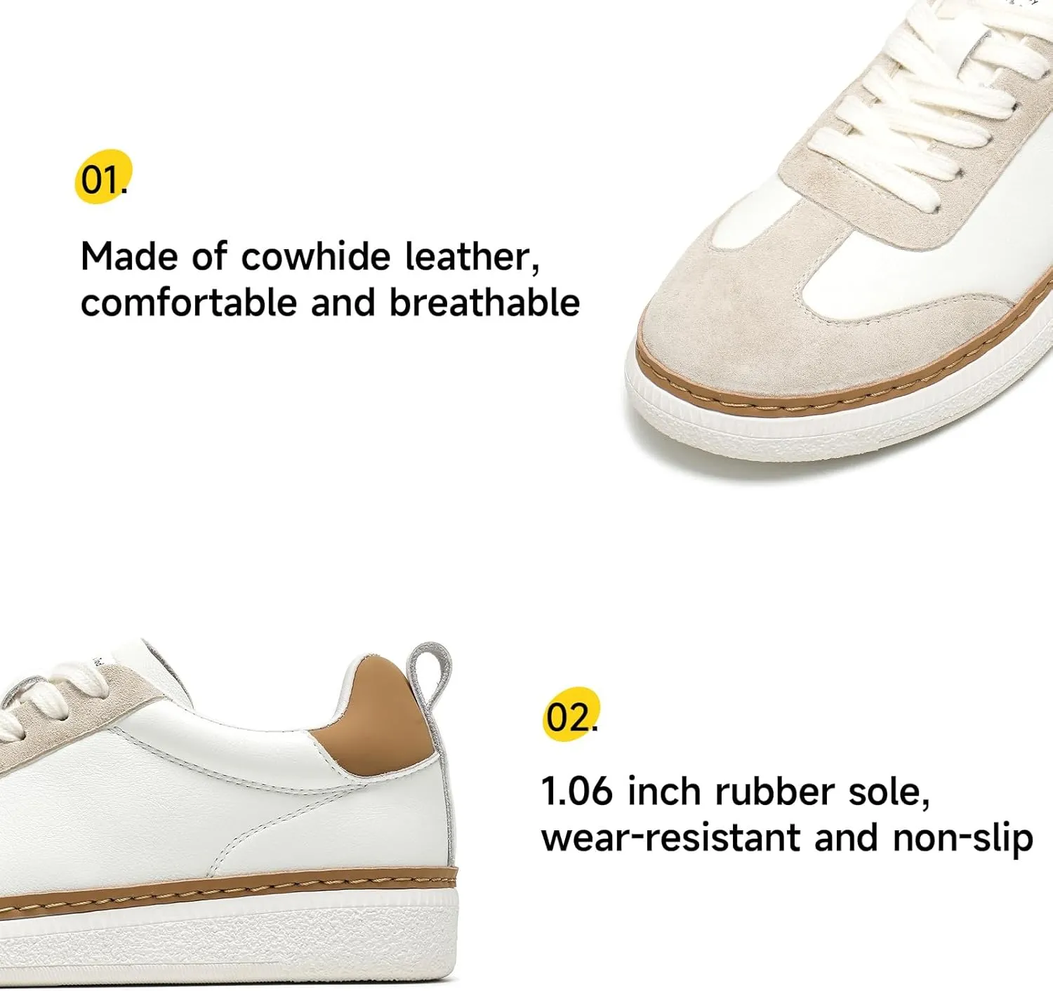 BEAU TODAY Platform Sneakers for Women Casual Tennis Shoes for Women Leather Comfortable Lace up Non-Slip Walking Shoes