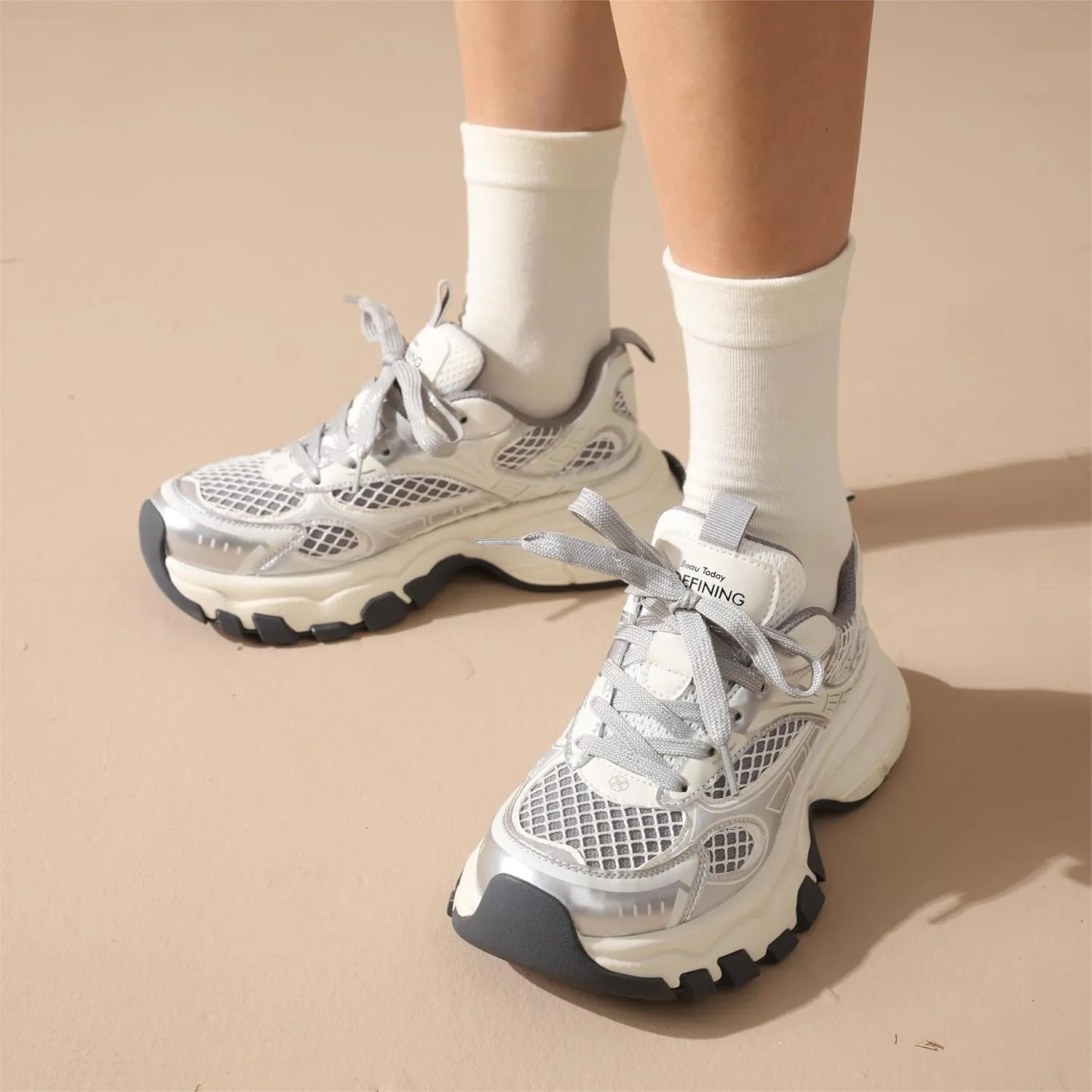 BEAU TODAY Walking Sneakers for Women Fashion Walking Shoes Chunky Platform Sneakers for Women Comfortable Lightweight Running Tennis Shoes Casual Athletic Gym Workout Shoes