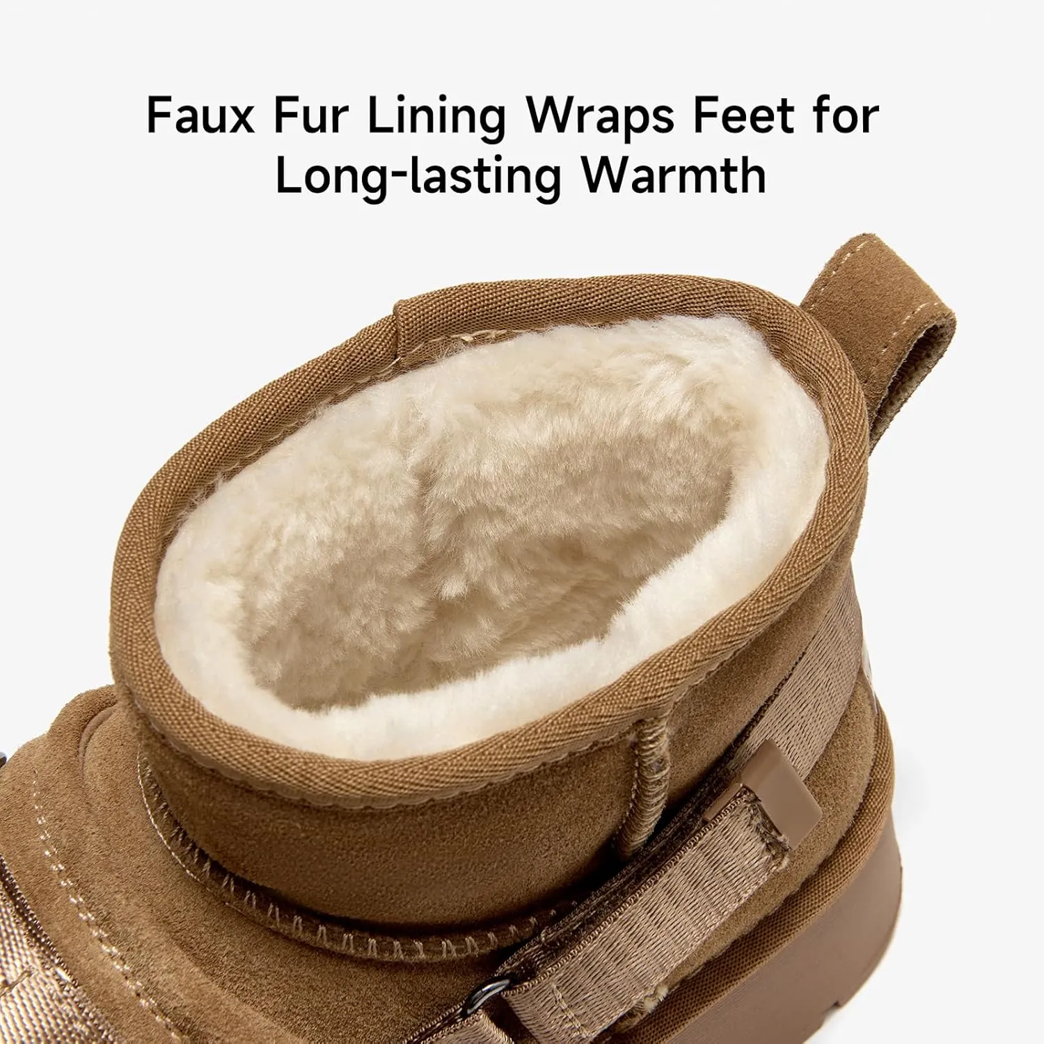 BEAU TODAY Womens Platform Ankle Boots Genuine Leather Mini Boots for Women Comfortable Lightweight Anti-Slip Fur Snow Boots Pull-on Walking Winter Boots