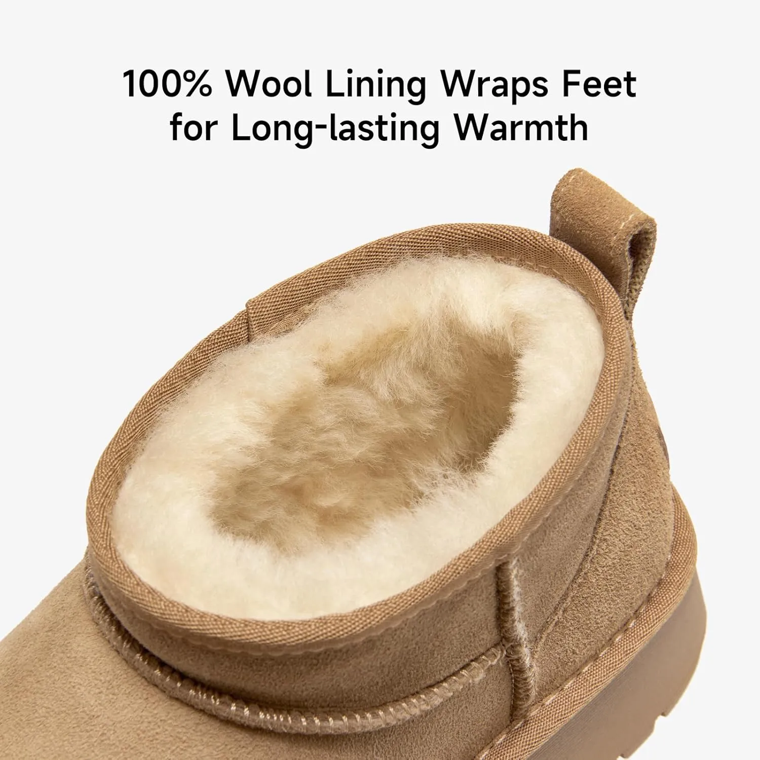 BEAU TODAY Womens Platform Ankle Boots Genuine Sheepskin Mini Boots for Women Comfortable Anti-Slip Snow Boots Pull-on Walking Winter Boots Outdoors