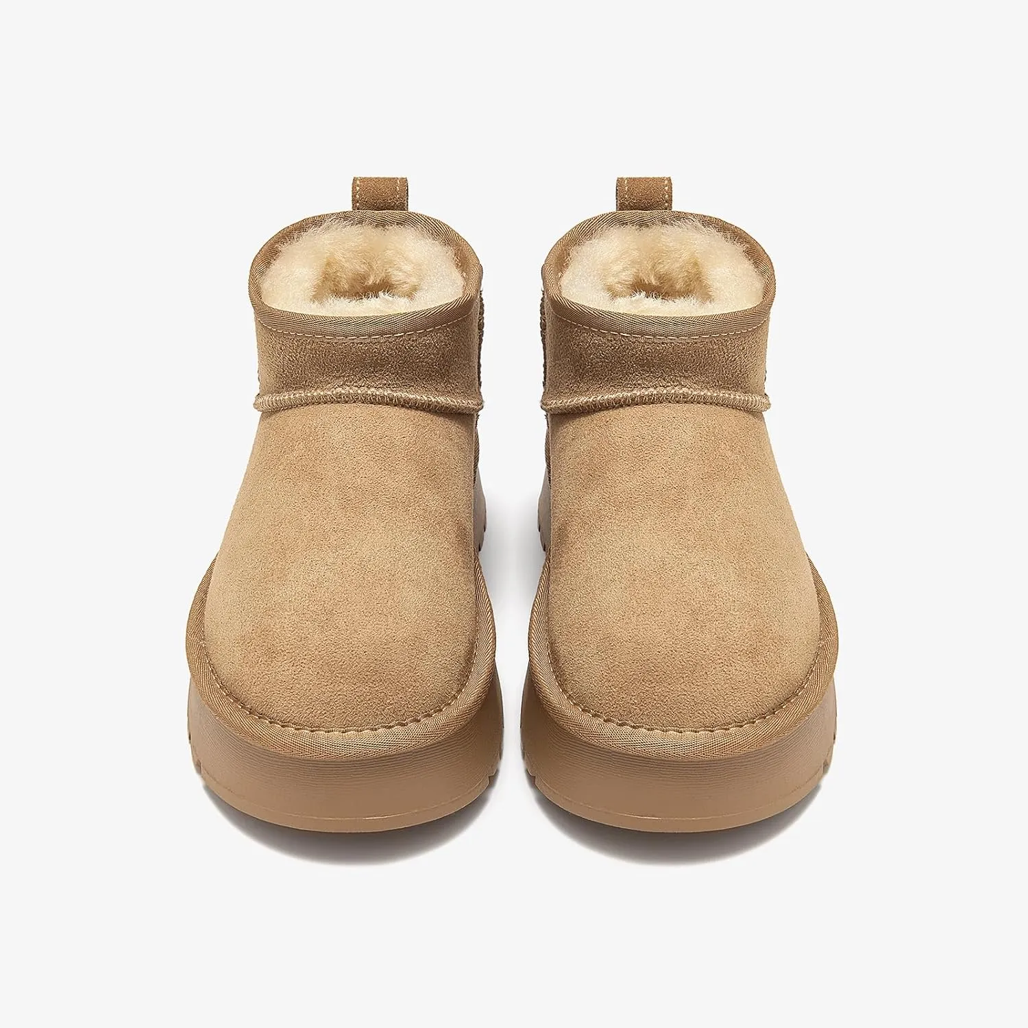 BEAU TODAY Womens Platform Ankle Boots Genuine Sheepskin Mini Boots for Women Comfortable Anti-Slip Snow Boots Pull-on Walking Winter Boots Outdoors