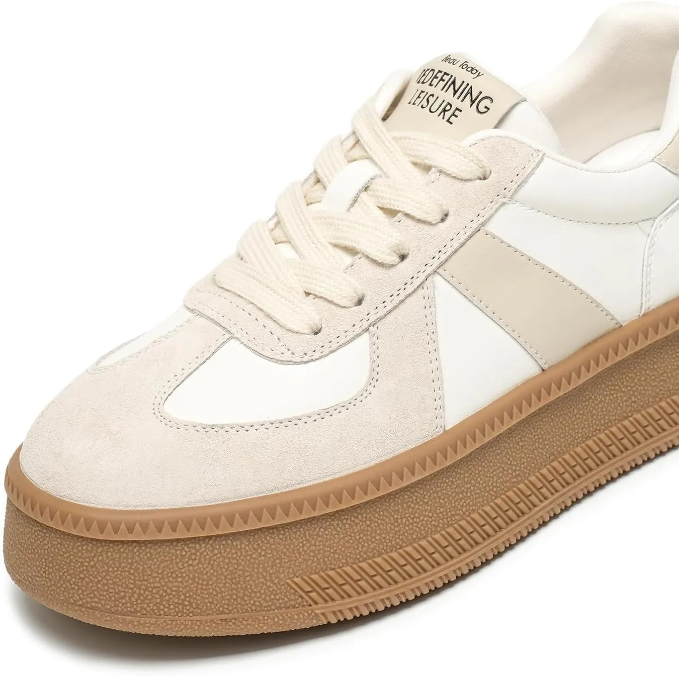 BEAU TODAY Women's Platform Fashion Sneakers, Classic Retro Trainers, Leather Casual Lace Up Skate Shoes, Comfortable Tennis Running Walking Shoes
