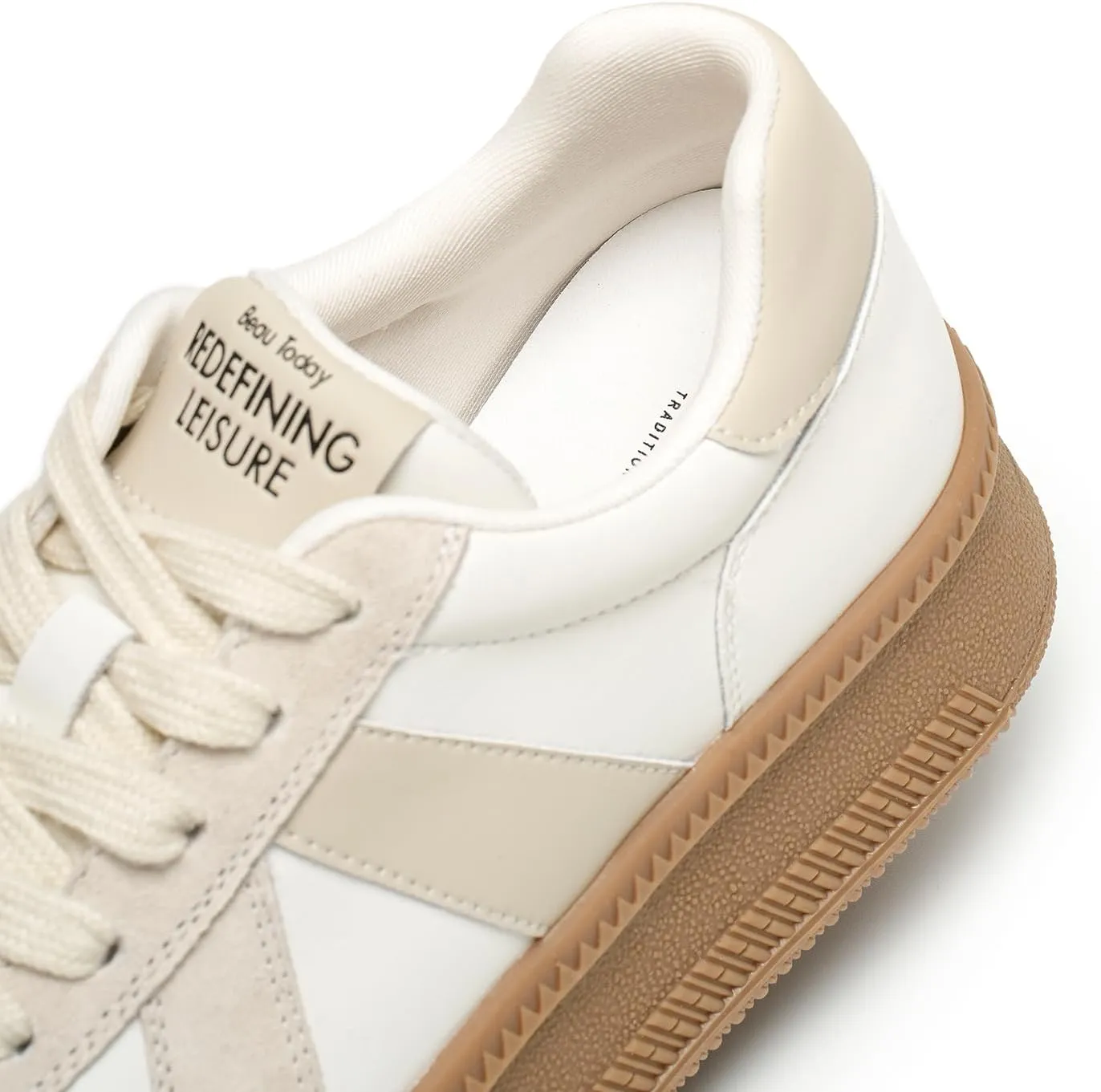 BEAU TODAY Women's Platform Fashion Sneakers, Classic Retro Trainers, Leather Casual Lace Up Skate Shoes, Comfortable Tennis Running Walking Shoes