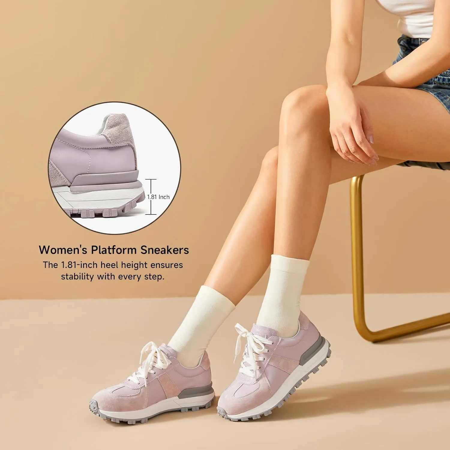 BEAU TODAY Womens Platform Sneakers, Fashion Chunky Platform Sneakers for Women, Retro Casual Walking Tennis Shoes
