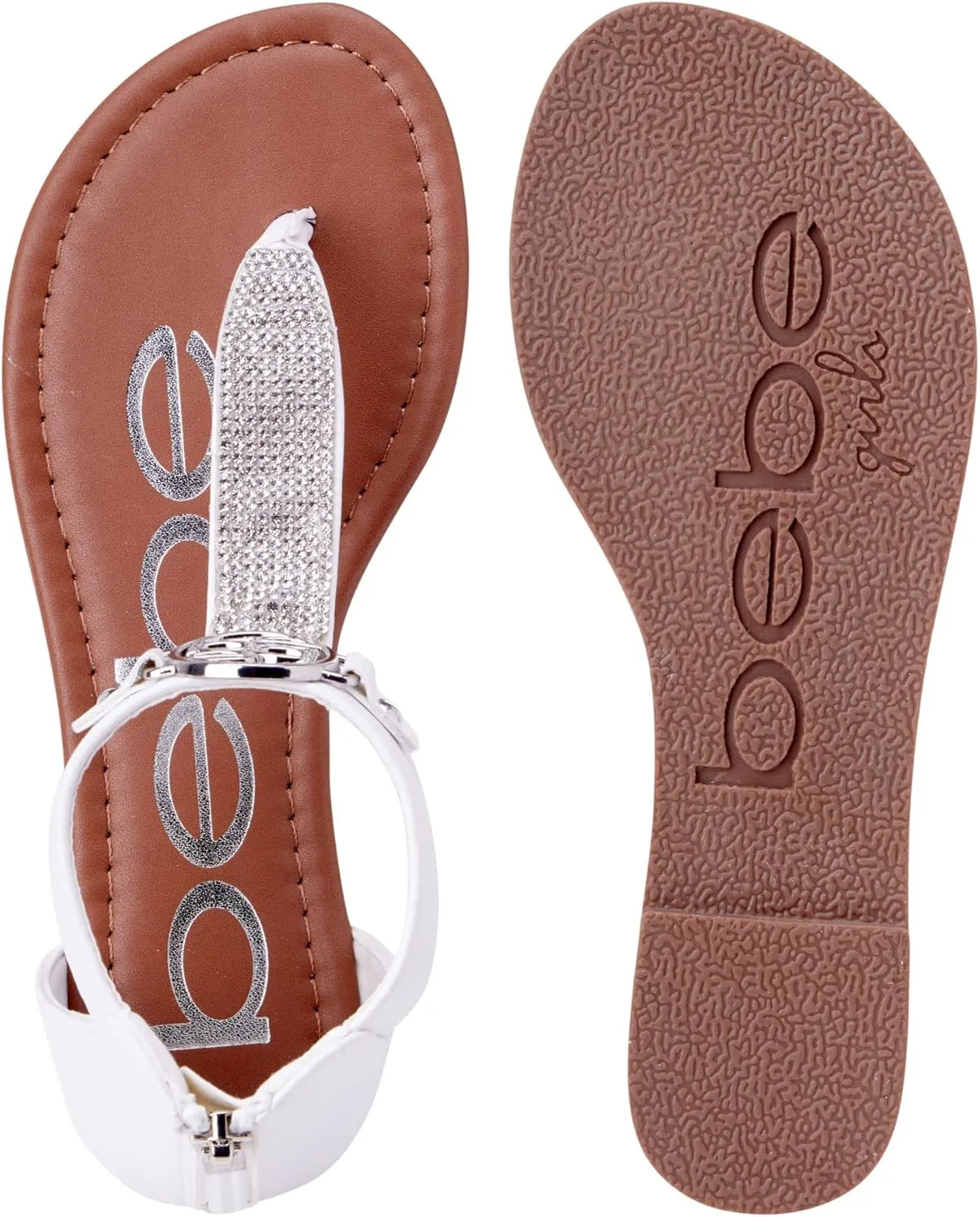 bebe Girls' Sandals - Rhinestone Thong Dress Sandals, Open Toe Easter Summer Shoes for Little and Big Girls