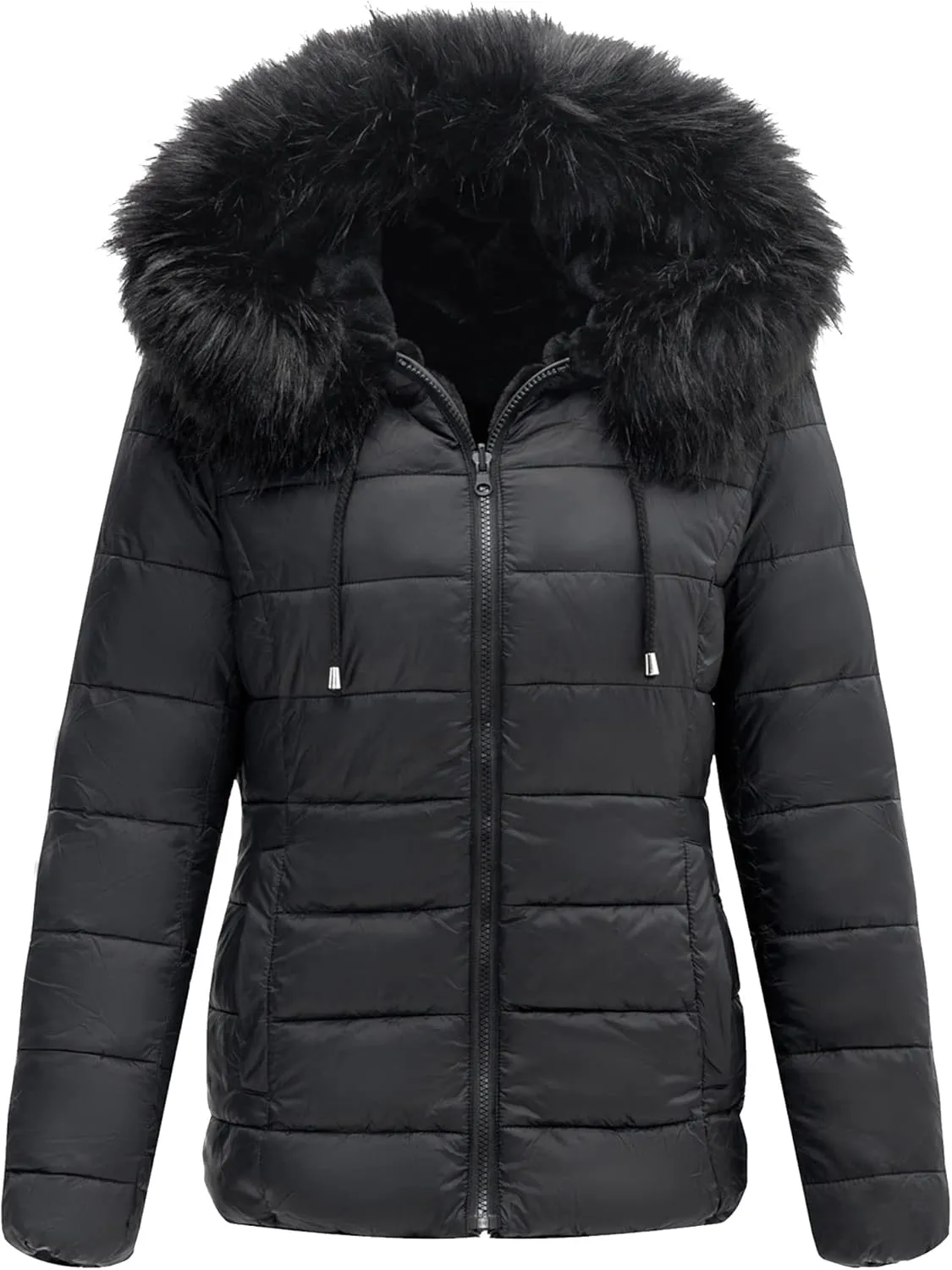 Bellivera Women Double Sided Faux Fur Jacket Spring and Winter Fashion Reversible Hood Puffer Coat with Fur Collar