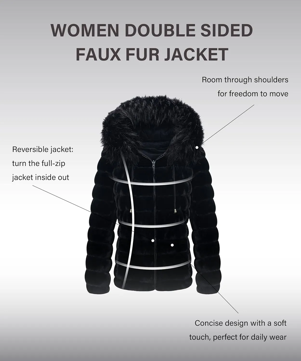 Bellivera Women Double Sided Faux Fur Jacket Spring and Winter Fashion Reversible Hood Puffer Coat with Fur Collar