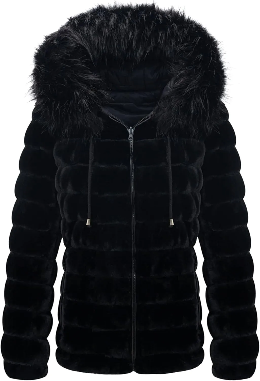 Bellivera Women Double Sided Faux Fur Jacket Spring and Winter Fashion Reversible Hood Puffer Coat with Fur Collar