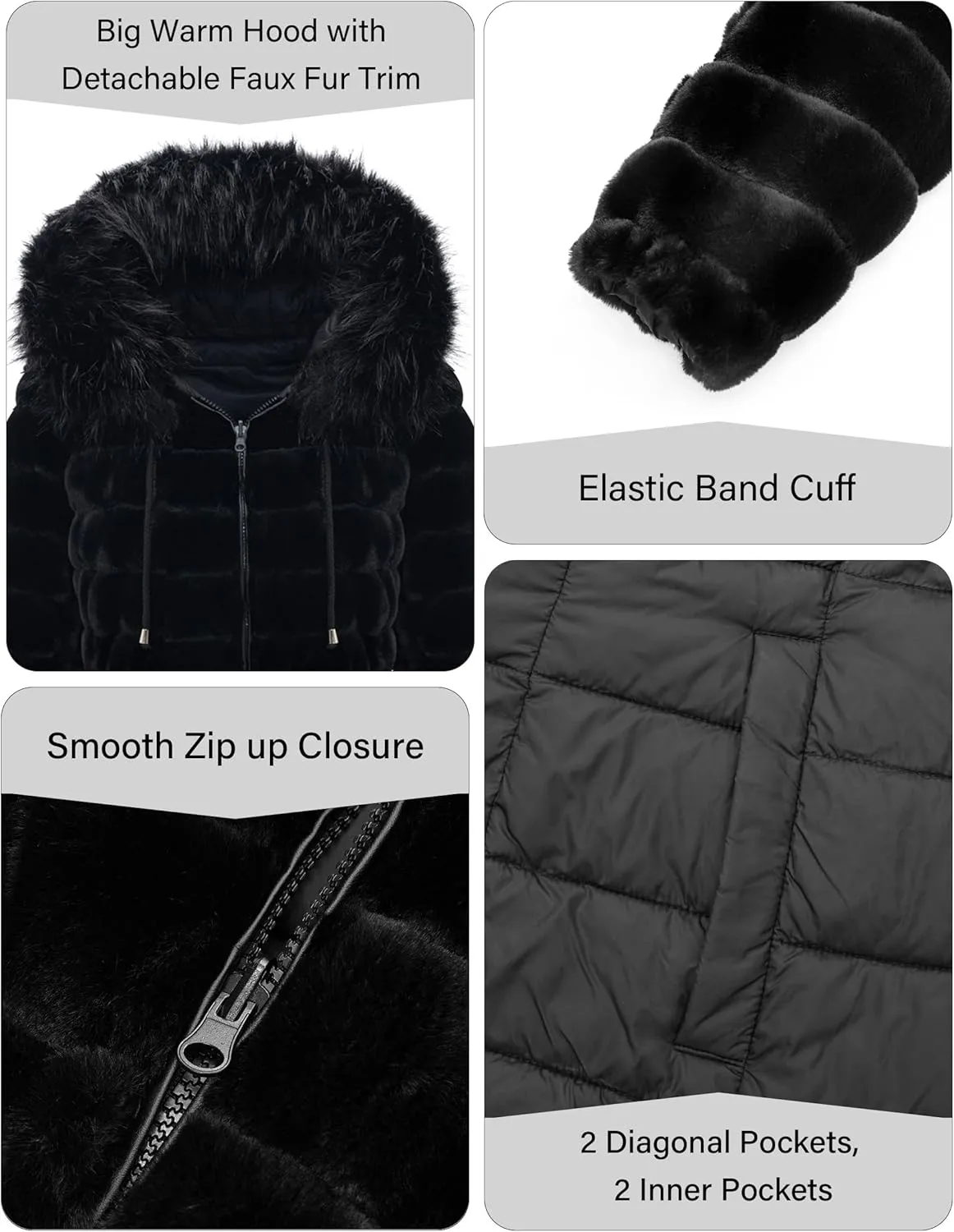 Bellivera Women Double Sided Faux Fur Jacket Spring and Winter Fashion Reversible Hood Puffer Coat with Fur Collar