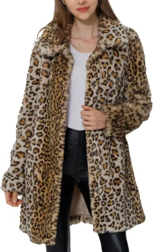 Bellivera Womens Leopard Print Fleece Coat, Spring and Winter Fashion Fuzzy Jacket Faux Fur Fluffy Cardigan Overcoat