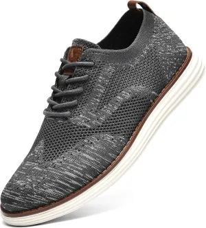 Bergamo Men's Tech Knit Oxford Dress Shoes- Lightweight and Breathable Office Sneakers, Slip-On Business Casual Shoes with Arch Support Footbed for Men