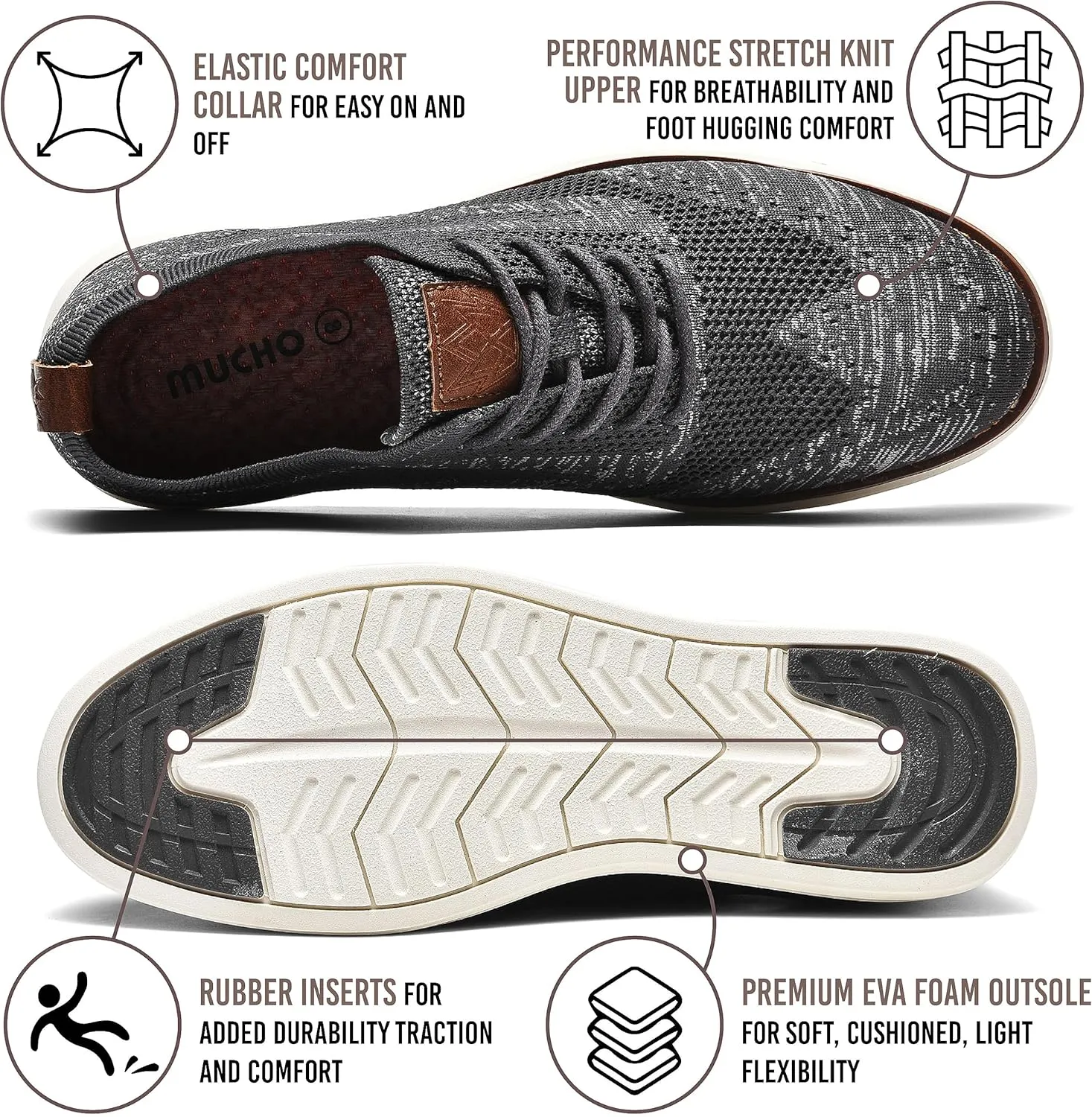 Bergamo Men's Tech Knit Oxford Dress Shoes- Lightweight and Breathable Office Sneakers, Slip-On Business Casual Shoes with Arch Support Footbed for Men